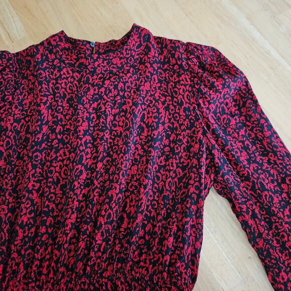 Zara Mock Neck Ruffle Tiered Animal Print Mini Dress Sz L EUC - Picture 5 of 10